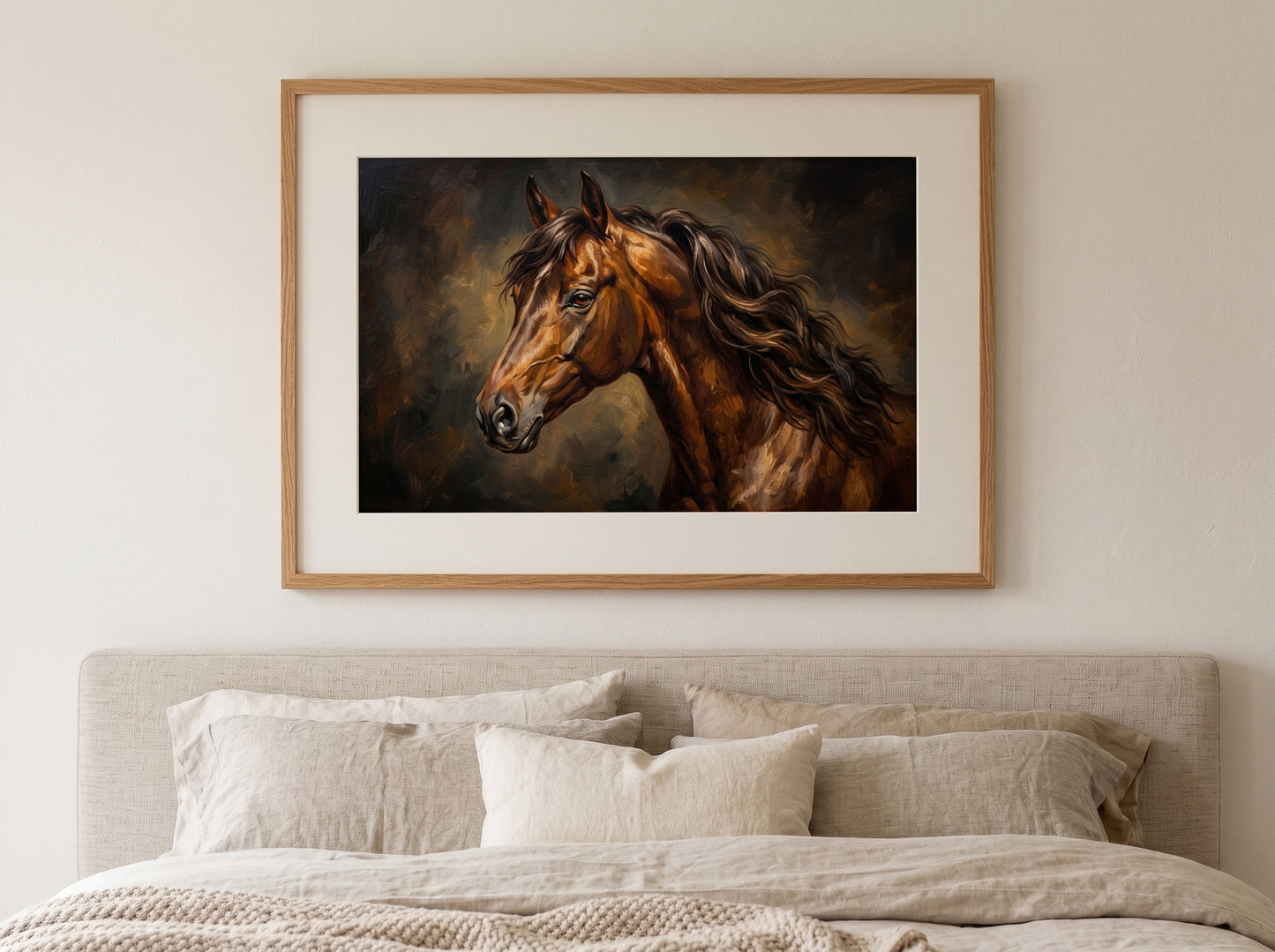 Retrato de caballo estilo óleo clásico en una habitación