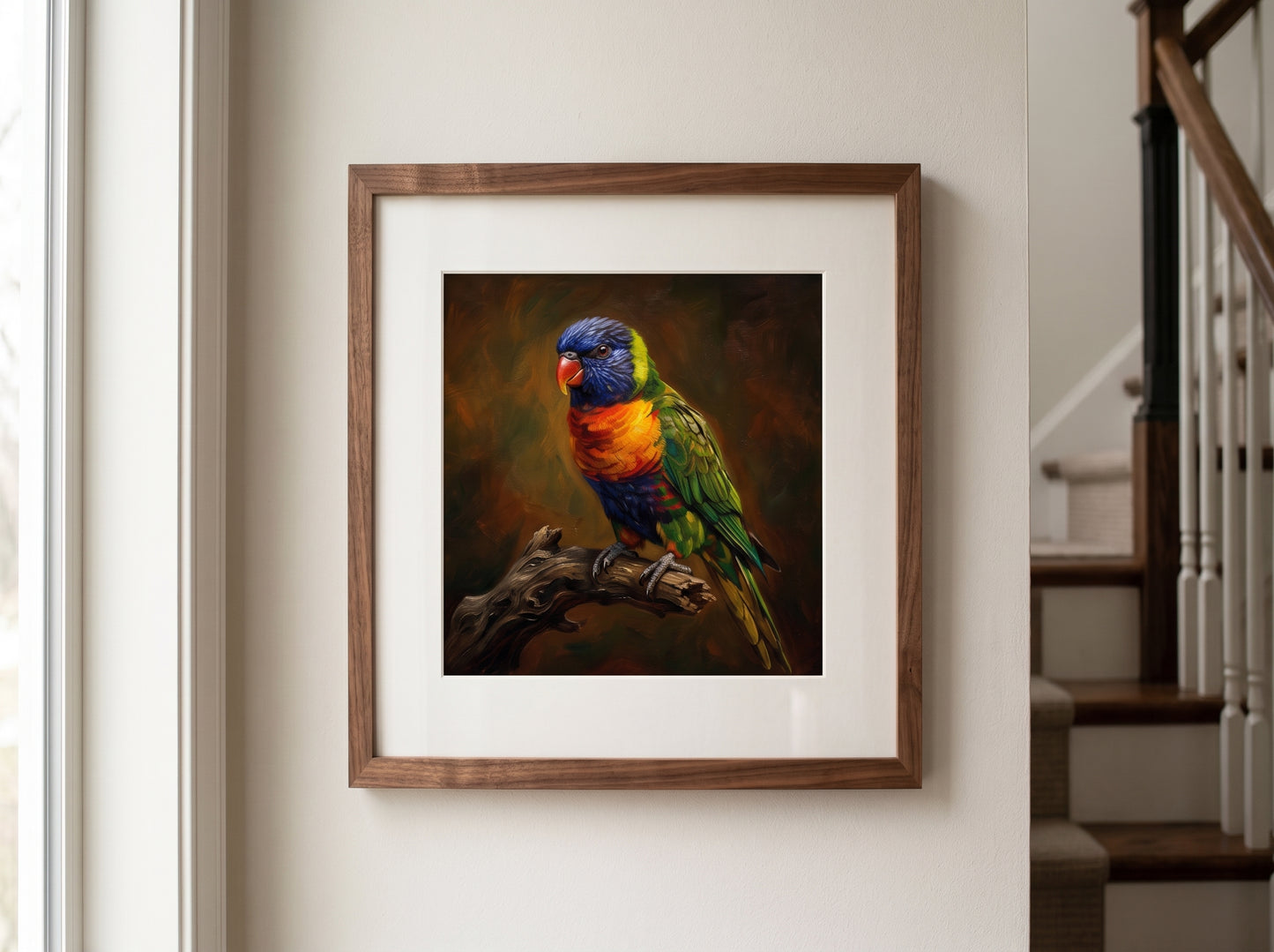 Retrato de pájaro estilo óleo clásico en una habitación