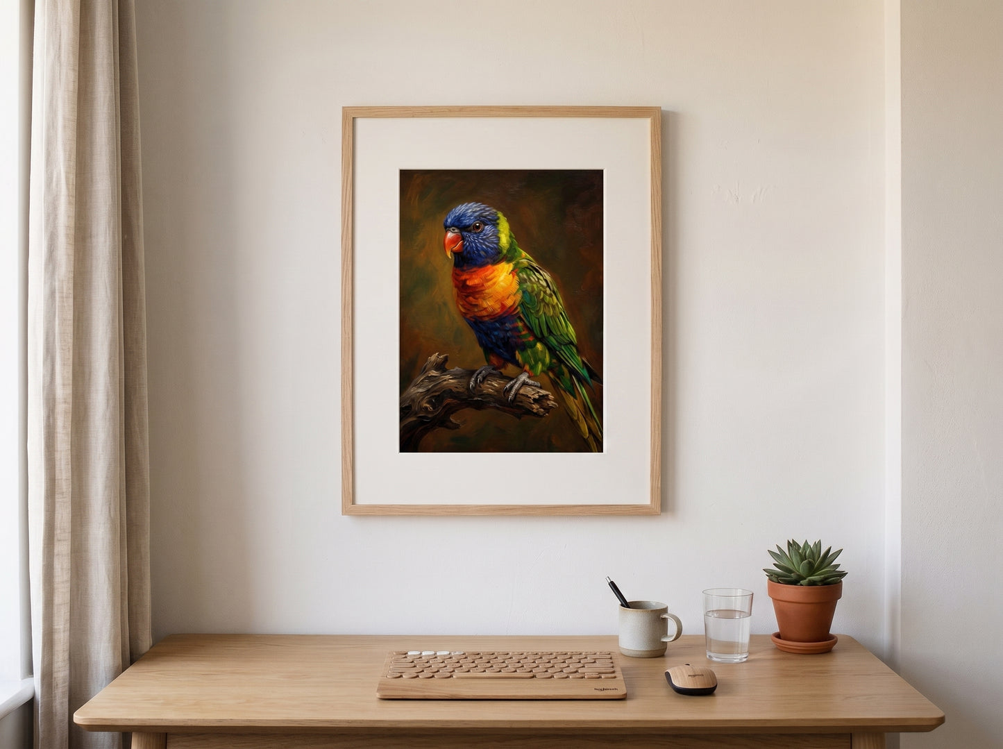 Retrato de pájaro estilo óleo clásico en una habitación