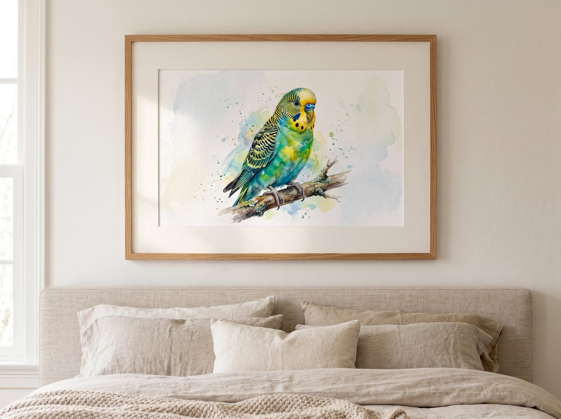 Retrato de pájaro estilo acuarela en una habitación