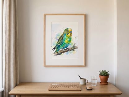 Retrato de pájaro estilo acuarela en una habitación