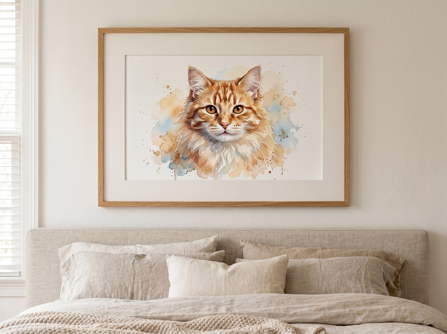 Retrato de gato estilo acuarela en una habitación