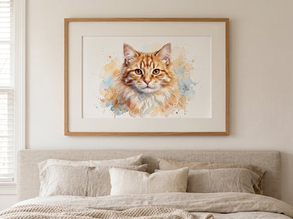 Retrato de gato estilo acuarela en una habitación