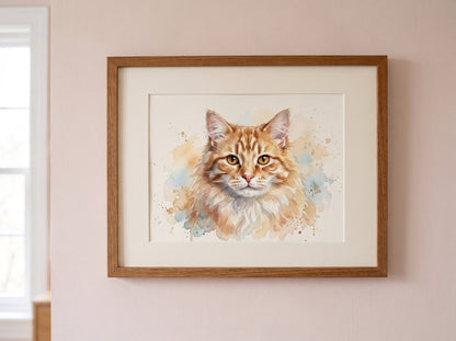 Retrato de gato estilo acuarela en una habitación