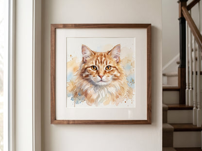Retrato de gato estilo acuarela en una habitación