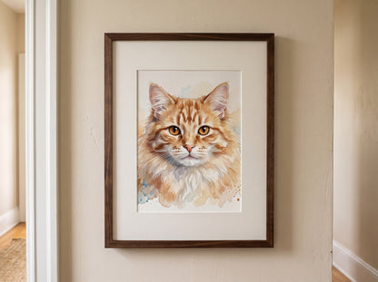 Retrato de gato estilo acuarela en una habitación
