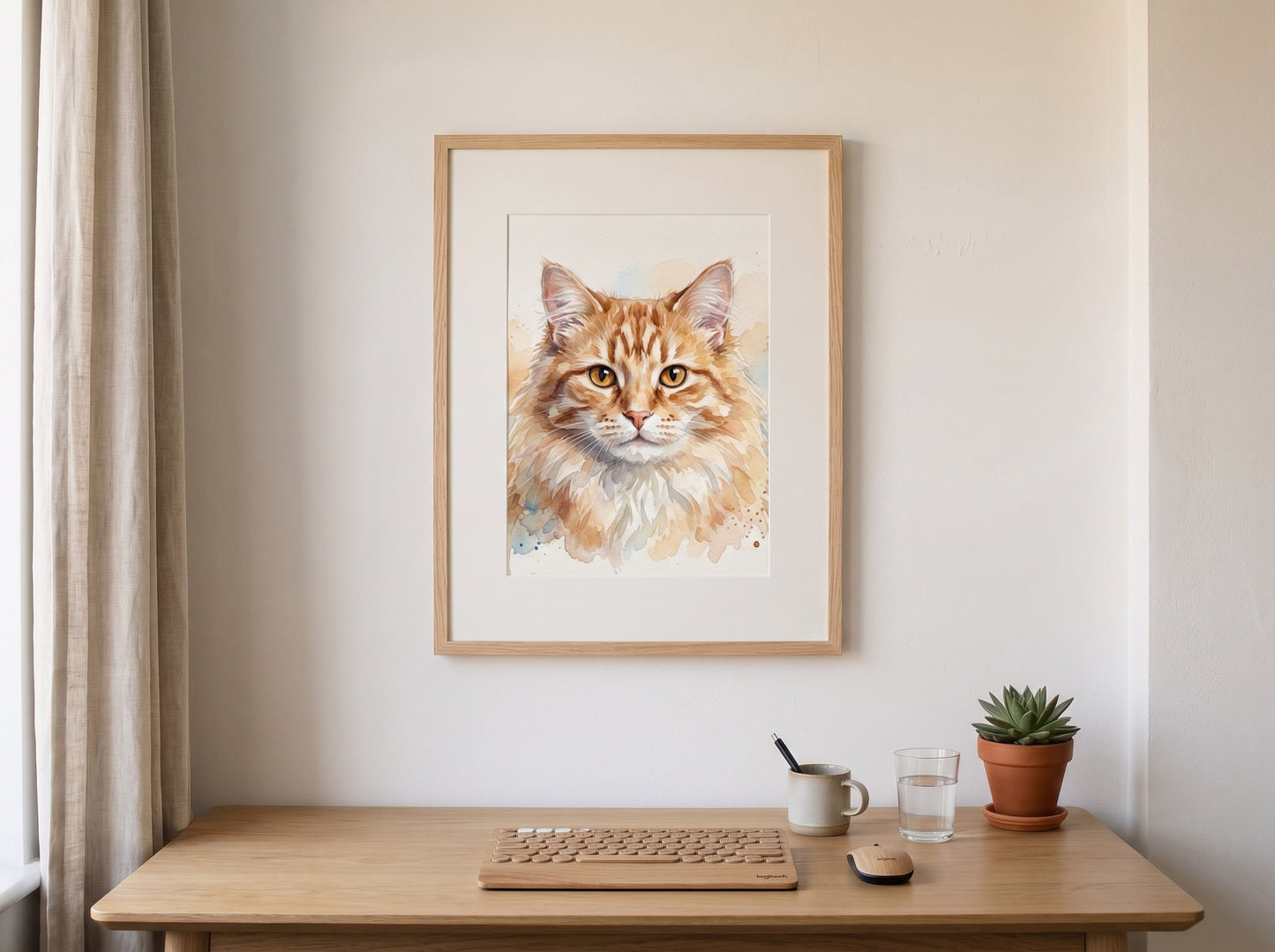 Retrato de gato estilo acuarela en una habitación