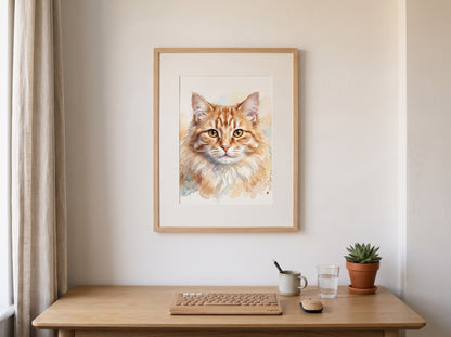 Retrato de gato estilo acuarela en una habitación