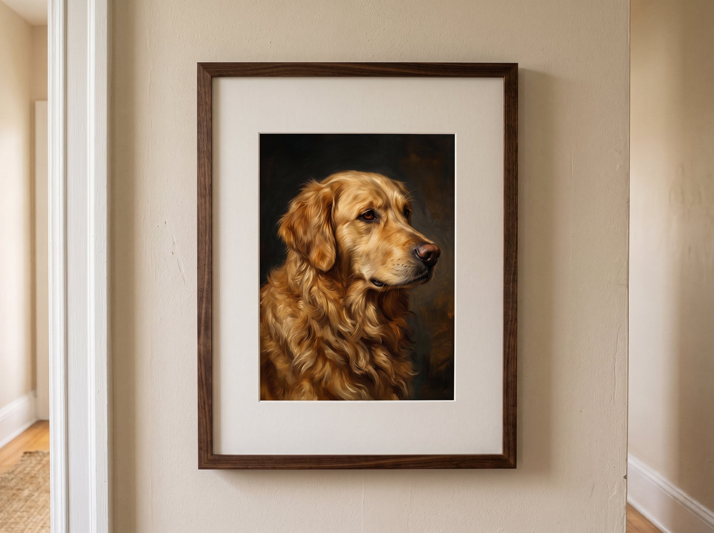 Retrato de perro estilo óleo clásico en una habitación