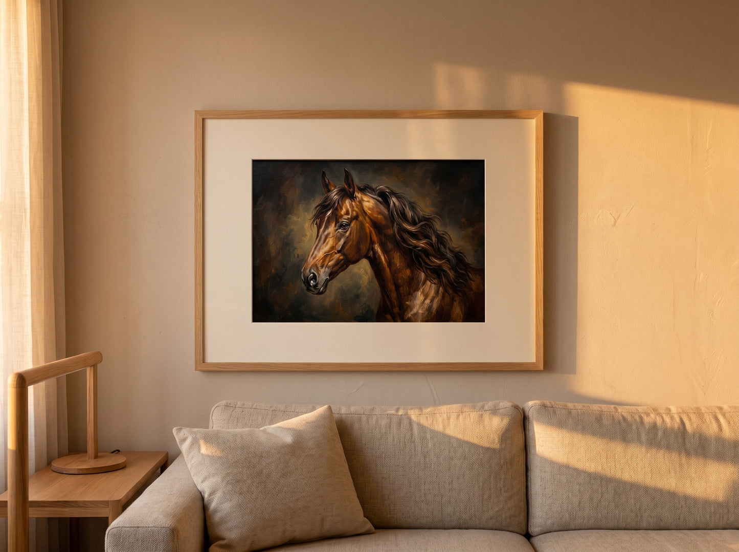 Retrato de caballo estilo óleo clásico en una habitación