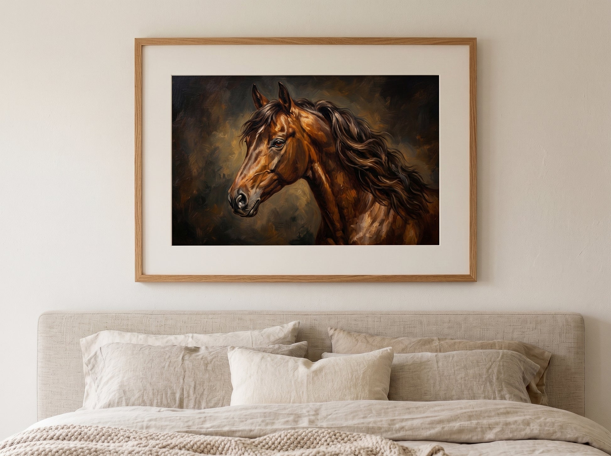 Retrato de caballo estilo óleo clásico en una habitación