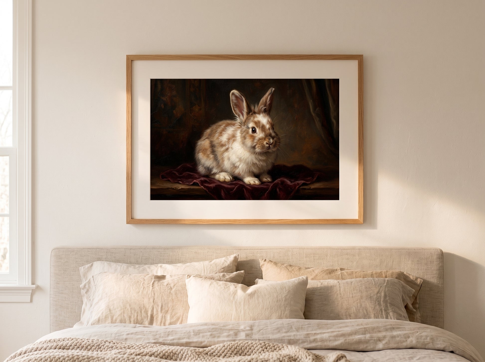 Retrato de conejo estilo óleo clásico en una habitación