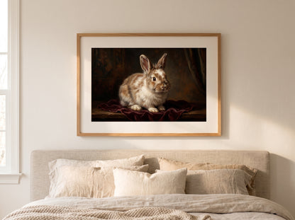 Retrato de conejo estilo óleo clásico en una habitación