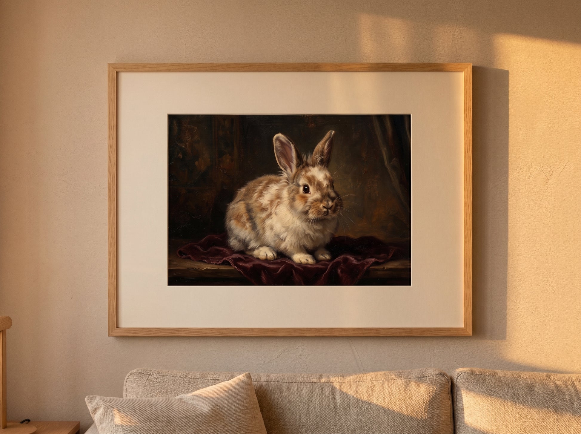 Retrato de conejo estilo óleo clásico en una habitación