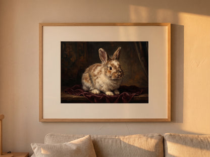 Retrato de conejo estilo óleo clásico en una habitación